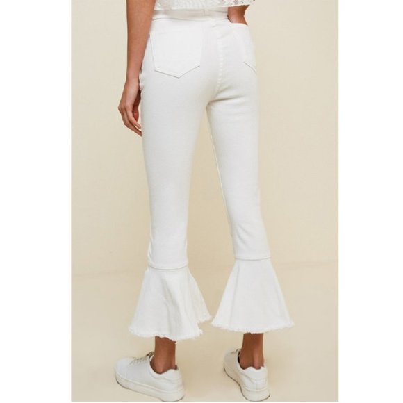 White Denim Skinny Cropped Bell Bottom Flared Jeans Pants - Picture 2 of 4